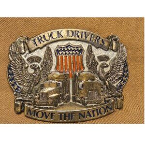 Vintage Truck Drivers Move the Nation 1987 Pewter Belt Buckle Made in USA